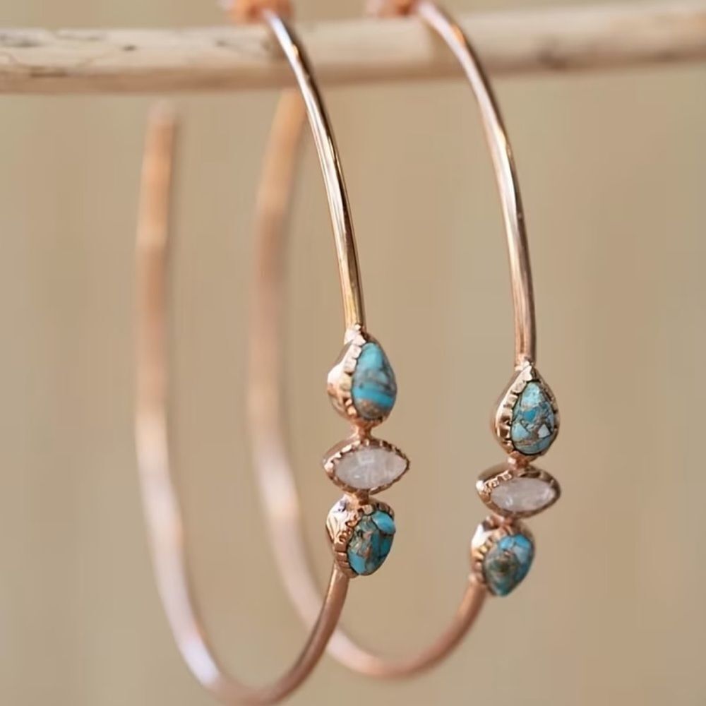 Stone Hoop Earrings N1986